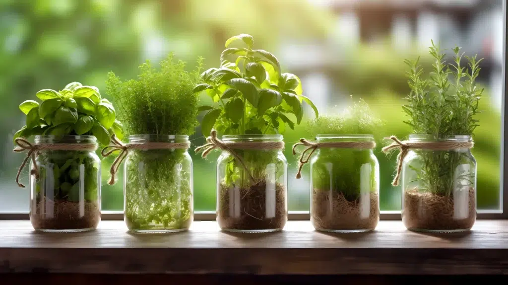 windowsill container herb garden